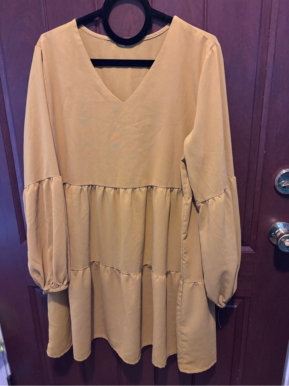SHEIN V-Neck Tiered Mini Dress in Mustard Yellow